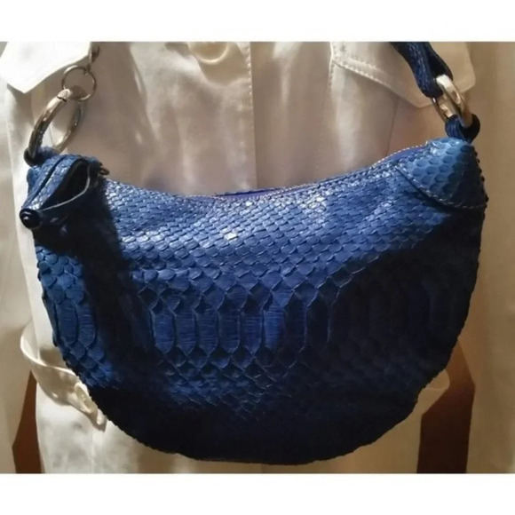 GIORGIA R Royal Blue Gen Python Snakeskin Purse - Picture 1 of 10